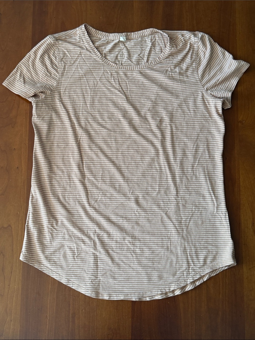 lululemon athletica Beige and White Striped Short Sleeve Tee